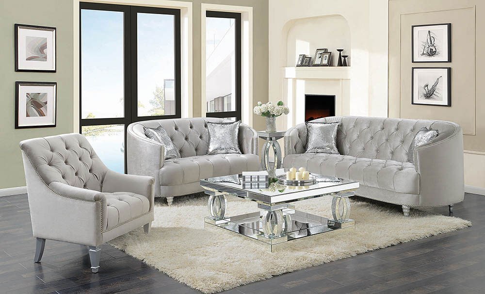 Avonlea Living Room Set Grey Velvet