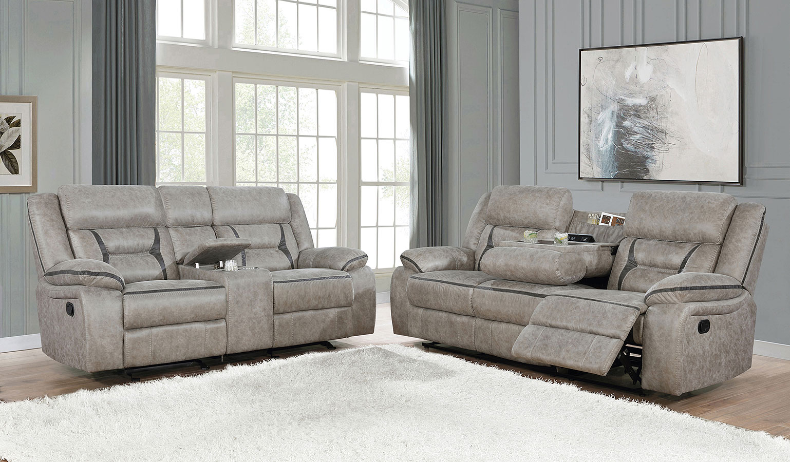 651351 Taupe Reclining Living Room Set