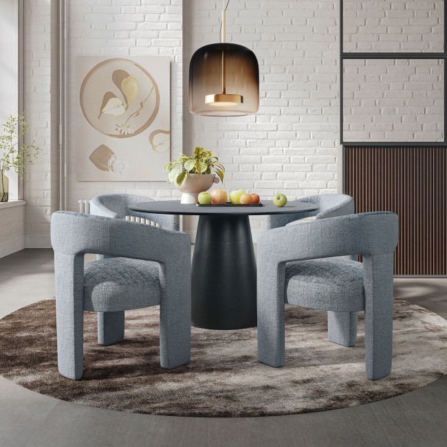 Nash Black Round Dining Room Set w/ Gwen Blue Chairs