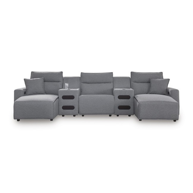 Modmax Salt and Pepper 5-Piece Power Reclining Double Chaise Home Theater Seating w/ Audio System