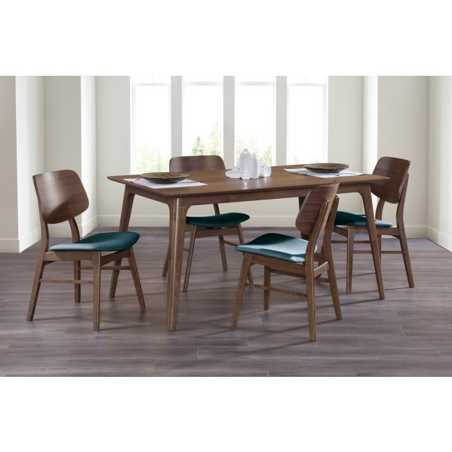 Oscar Walnut Rectangular Dining Room Set w/ Teal Chairs