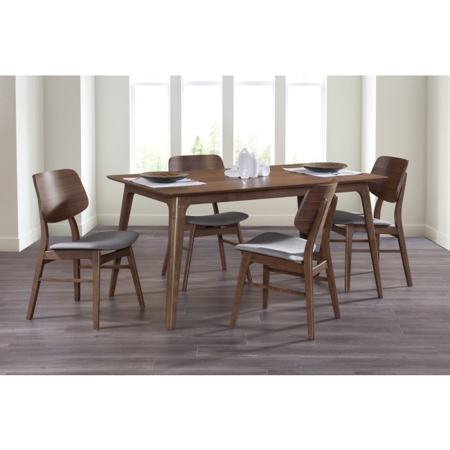 Oscar Walnut Rectangular Dining Room Set w/ Gray Chairs