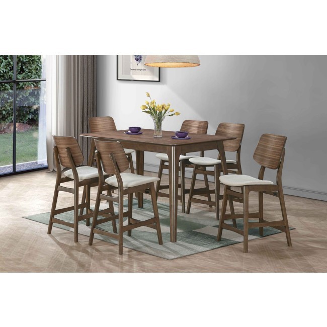 Oscar Walnut Rectangular Counter Height Dining Set w/ Natural Chairs