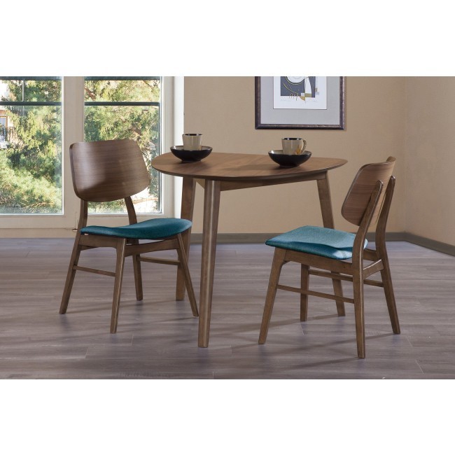 Oscar Walnut Corner Dining Room Set w/ Teal Chairs