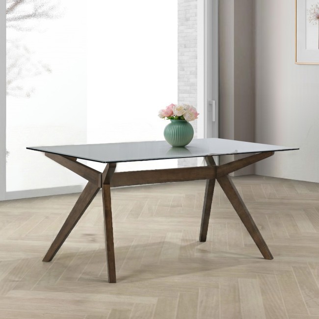 Oscar Walnut Rectangular Smoked Glass Top Dining Table