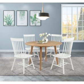 Andrews Round Dining Room Set w/ White Chairs