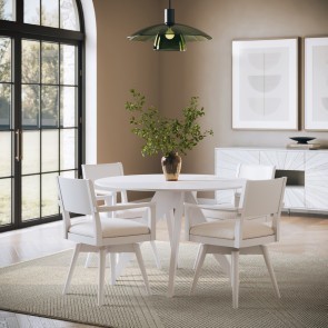 Axis White Round Dining Room Set w/ Panel Back Swivel Chairs