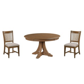 Kafe 54 Inch Round Quad Dining Set w/ Rake Back Chairs (Latte)