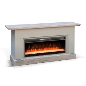 Wheat and Pavestone Fireplace Mantel w/ Crystal Fireplace Insert