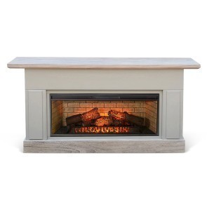 Wheat and Pavestone Fireplace Mantel w/ Log Fireplace Insert