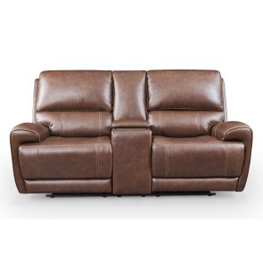Highland Brown Coffee Power Lay-Flat Reclining w/ Console Loveseat