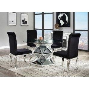 Noralie Round Mirrored Dining Set w/ Fabiola Chairs