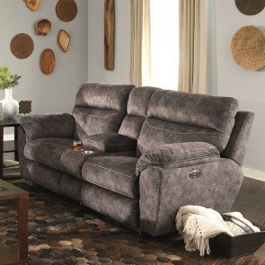 Sedona Power Lay Flat Reclining Console Loveseat w/ Power Headrest and Lumbar (Smoke)
