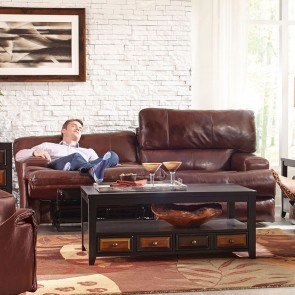 Wembley Power Lay Flat Reclining Sofa w/ Power Headrest and Lumbar (Walnut)
