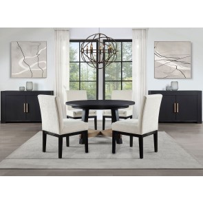 Aubrey Black Round Dining Room Set w/ Parsons Chairs