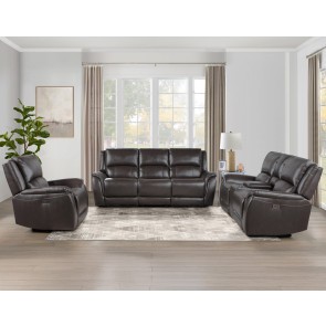 Alexandria Chocolate Leather Power Reclining Living Room Set