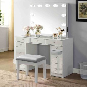 Margret White and Gray Vanity w/ Stool