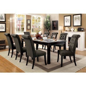 Sania Antique Black 84-inch Dining Room Set w/ Marshall Gray Chairs