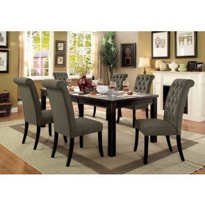 Sania Antique Black Dining Room Set w/ Marshall Gray Chairs