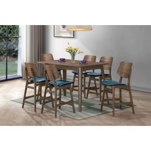 Oscar Walnut Rectangular Counter Height Dining Set w/ Teal Chairs