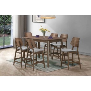 Oscar Walnut Rectangular Counter Height Dining Set w/ Gray Chairs