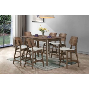Oscar Walnut Rectangular Counter Height Dining Set w/ Natural Chairs