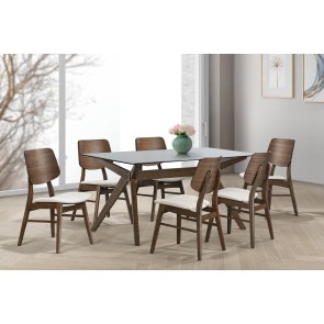 Oscar Walnut Rectangular Smoked Glass Top Dining Room Set