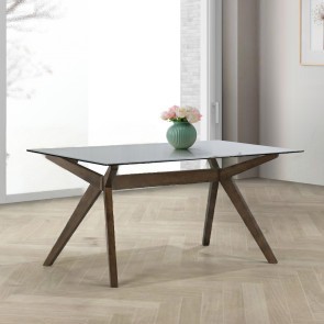 Oscar Walnut Rectangular Smoked Glass Top Dining Table