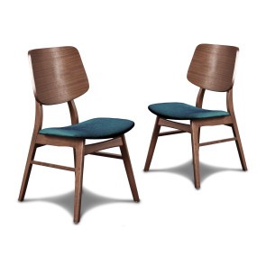 Oscar Walnut Side Chair w/ Teal Cushion (Set of 2)