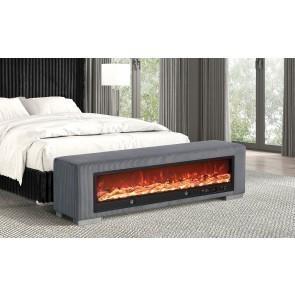 Elnath Gray Bench w/ Visual Wood Log Fireplace