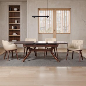 Hadsten Rich Walnut Dining Room Set w/ Beige Chairs