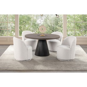 Broager Round Dining Room Set w/ White Swivel Chairs
