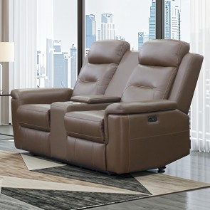 Keldon Brown Leather Reclining Loveseat w/ Console