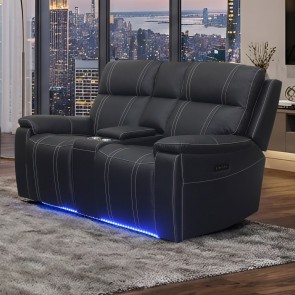 Hartley Black Leather Reclining Loveseat w/ Console