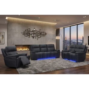 Hartley Black Leather Power Reclining Living Room Set w/ Power Headrests