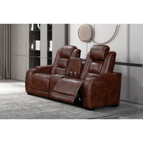 Chester Power Reclining Console Loveseat w/ Power Headrests (Brown)
