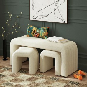 Seqouia Ching Cream Bench w/ 2 Stools