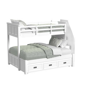 Hampton White Kids Twin Over Full Bunk Bed w/ Staircase And Trundle
