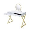Coleen X-Shape Vanity Set w/ Mirror and Jewelry Tray (White/ Gold)