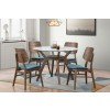 Oscar Walnut Round Glass Top Dining Room Set w/ Teal Chairs