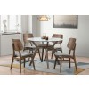 Oscar Walnut Round Glass Top Dining Room Set w/ Gray Chairs