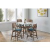 Oscar Walnut Round Glass Top Counter Height Dining Set w/ Teal Chairs