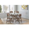 Oscar Walnut Round Glass Top Counter Height Dining Set w/ Gray Chairs