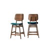 Oscar Walnut Counter Height Chair w/ Teal Cushion (Set of 2)