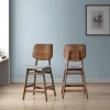 Oscar Walnut Round Glass Top Counter Height Dining Set w/ Gray Chairs